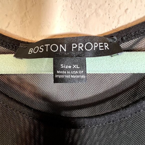 Boston Proper Black Ruched XL Dress Bodycon Sheer Collar Stretch Double Lined - Picture 9 of 11